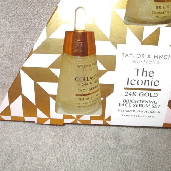 Taylor & Finch Iconic Brightening Face Serum Set 24K Gold Collagen Retinol NEW - Picture 3 of 7